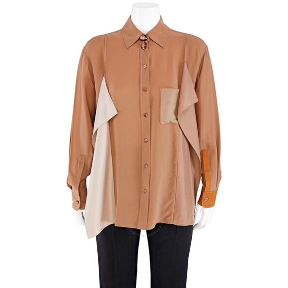 Burberry Camel Tan Draped Silk Blouse Women US2 - Picture 1 of 9